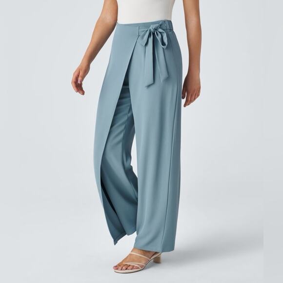 Halara High Waisted Tie Side Wide Leg Work Pants Forget-Me-Not Slate Blue - Picture 3 of 12